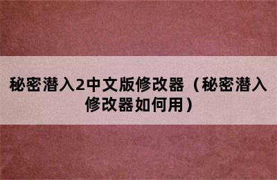 秘密潜入2中文版修改器（秘密潜入修改器如何用）