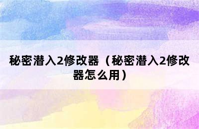 秘密潜入2修改器（秘密潜入2修改器怎么用）