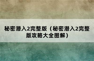 秘密潜入2完整版（秘密潜入2完整版攻略大全图解）