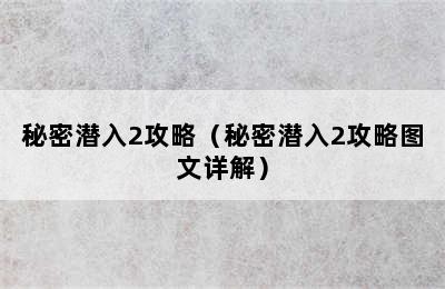 秘密潜入2攻略（秘密潜入2攻略图文详解）