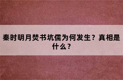 秦时明月焚书坑儒为何发生？真相是什么？