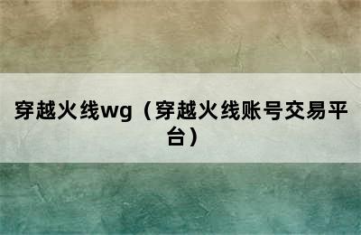 穿越火线wg（穿越火线账号交易平台）