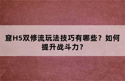 窟H5双修流玩法技巧有哪些？如何提升战斗力？