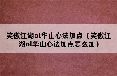 笑傲江湖ol华山心法加点（笑傲江湖ol华山心法加点怎么加）