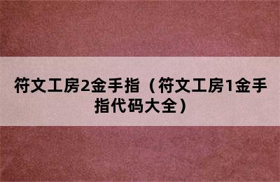 符文工房2金手指（符文工房1金手指代码大全）