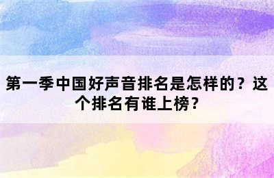 第一季中国好声音排名是怎样的？这个排名有谁上榜？