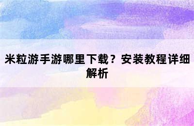 米粒游手游哪里下载？安装教程详细解析