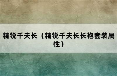 精锐千夫长（精锐千夫长长袍套装属性）