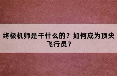 终极机师是干什么的？如何成为顶尖飞行员？