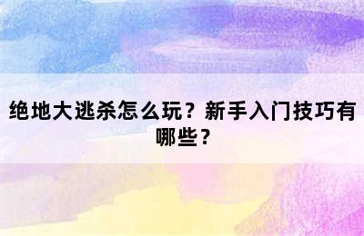 绝地大逃杀怎么玩？新手入门技巧有哪些？