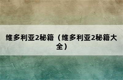 维多利亚2秘籍（维多利亚2秘籍大全）