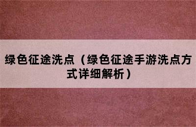 绿色征途洗点（绿色征途手游洗点方式详细解析）