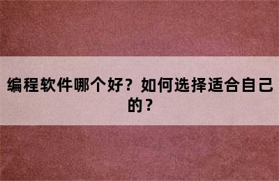 编程软件哪个好？如何选择适合自己的？