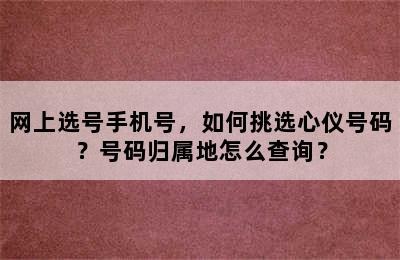 网上选号手机号，如何挑选心仪号码？号码归属地怎么查询？