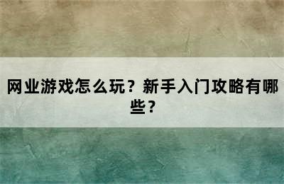 网业游戏怎么玩？新手入门攻略有哪些？