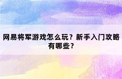 网易将军游戏怎么玩？新手入门攻略有哪些？