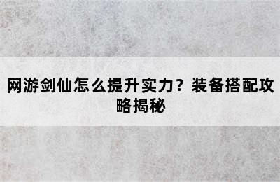 网游剑仙怎么提升实力？装备搭配攻略揭秘