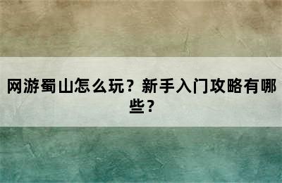 网游蜀山怎么玩？新手入门攻略有哪些？