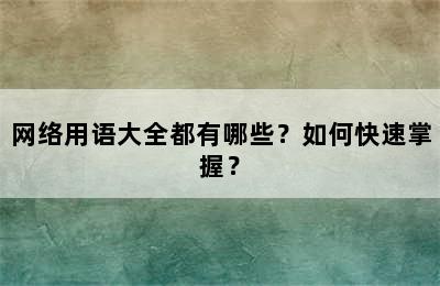 网络用语大全都有哪些？如何快速掌握？