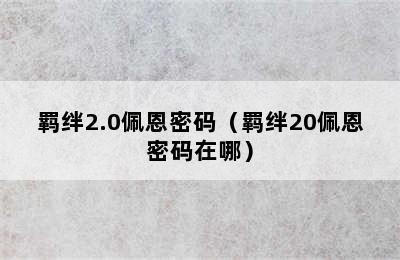 羁绊2.0佩恩密码（羁绊20佩恩密码在哪）