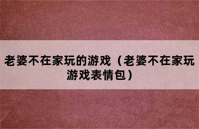 老婆不在家玩的游戏（老婆不在家玩游戏表情包）