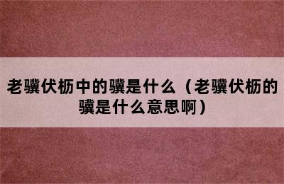 老骥伏枥中的骥是什么（老骥伏枥的骥是什么意思啊）