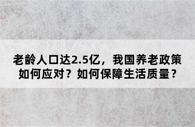 老龄人口达2.5亿，我国养老政策如何应对？如何保障生活质量？