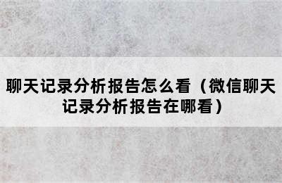 聊天记录分析报告怎么看（微信聊天记录分析报告在哪看）