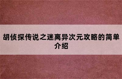 胡侦探传说之迷离异次元攻略的简单介绍