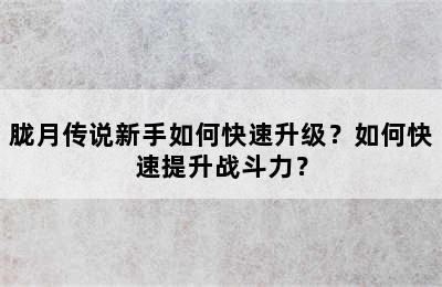 胧月传说新手如何快速升级？如何快速提升战斗力？