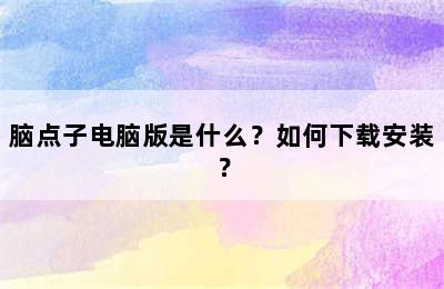 脑点子电脑版是什么？如何下载安装？