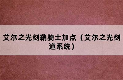 艾尔之光剑鞘骑士加点（艾尔之光剑道系统）