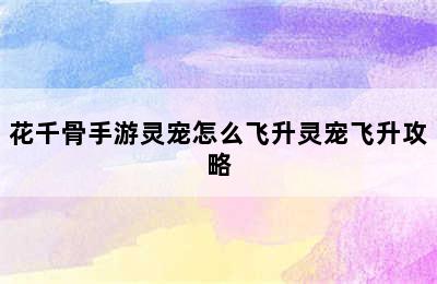 花千骨手游灵宠怎么飞升灵宠飞升攻略