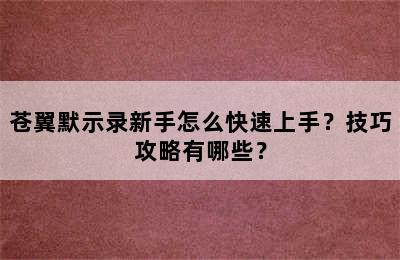 苍翼默示录新手怎么快速上手？技巧攻略有哪些？