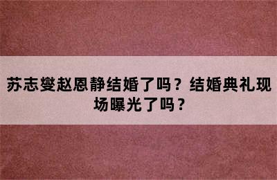 苏志燮赵恩静结婚了吗？结婚典礼现场曝光了吗？