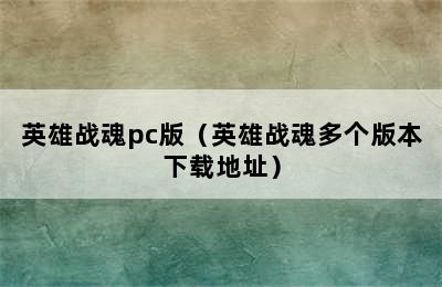 英雄战魂pc版（英雄战魂多个版本下载地址）