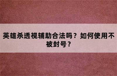 英雄杀透视辅助合法吗？如何使用不被封号？