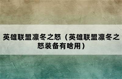 英雄联盟凛冬之怒（英雄联盟凛冬之怒装备有啥用）