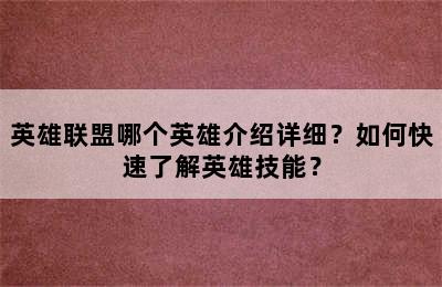 英雄联盟哪个英雄介绍详细？如何快速了解英雄技能？