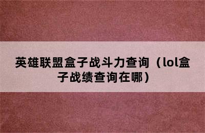 英雄联盟盒子战斗力查询（lol盒子战绩查询在哪）