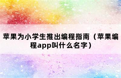 苹果为小学生推出编程指南（苹果编程app叫什么名字）