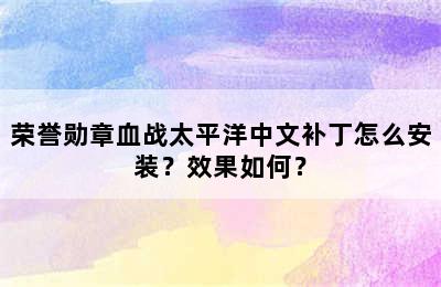 荣誉勋章血战太平洋中文补丁怎么安装？效果如何？