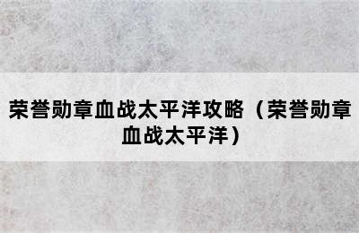 荣誉勋章血战太平洋攻略（荣誉勋章血战太平洋）