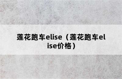 莲花跑车elise（莲花跑车elise价格）