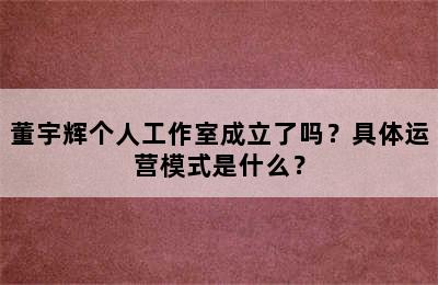 董宇辉个人工作室成立了吗？具体运营模式是什么？