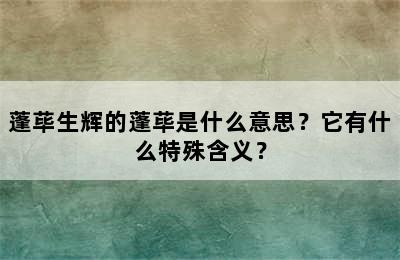 蓬荜生辉的蓬荜是什么意思？它有什么特殊含义？