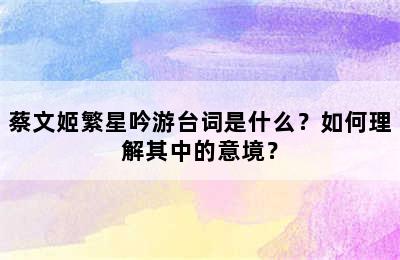 蔡文姬繁星吟游台词是什么？如何理解其中的意境？