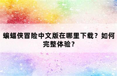 蝙蝠侠冒险中文版在哪里下载？如何完整体验？