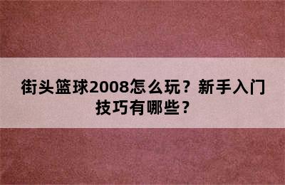 街头篮球2008怎么玩？新手入门技巧有哪些？