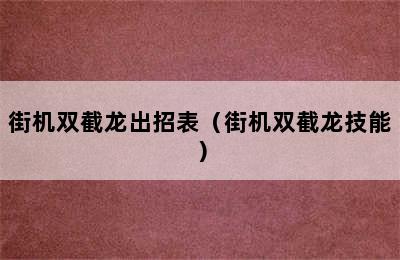 街机双截龙出招表（街机双截龙技能）